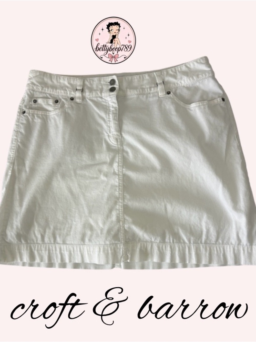croft & barrow White Mini Skort with Front Button and zipper